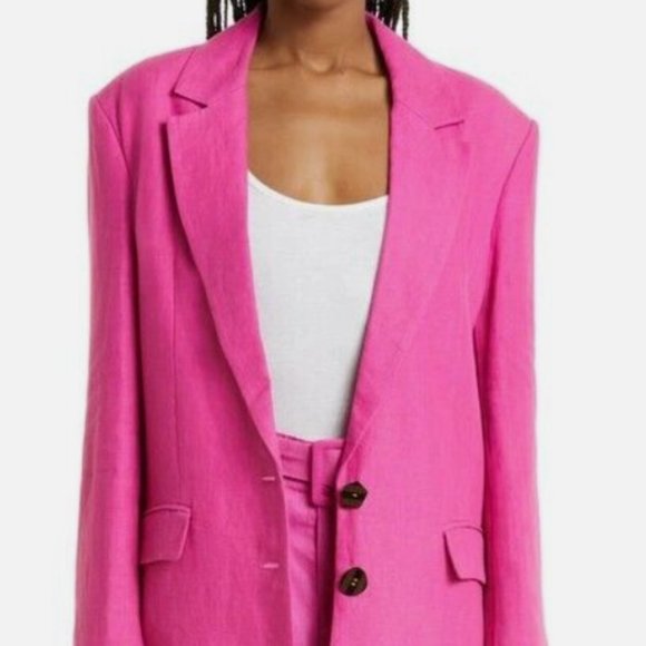 FARM RIO OVERSIZED LINEN HOT PINK BLAZER JACKET sz L - Picture 3 of 5